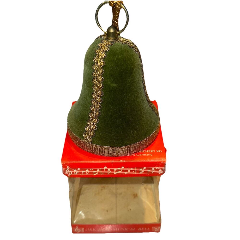 Vintage Original Musical Bell Ornament Western Germany Felt Green Deichert KG